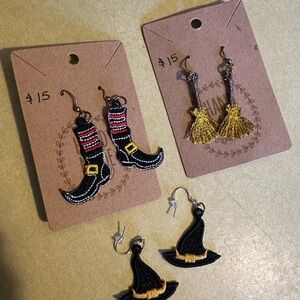 Witchy Hand-made, embroidered set of three earrings.